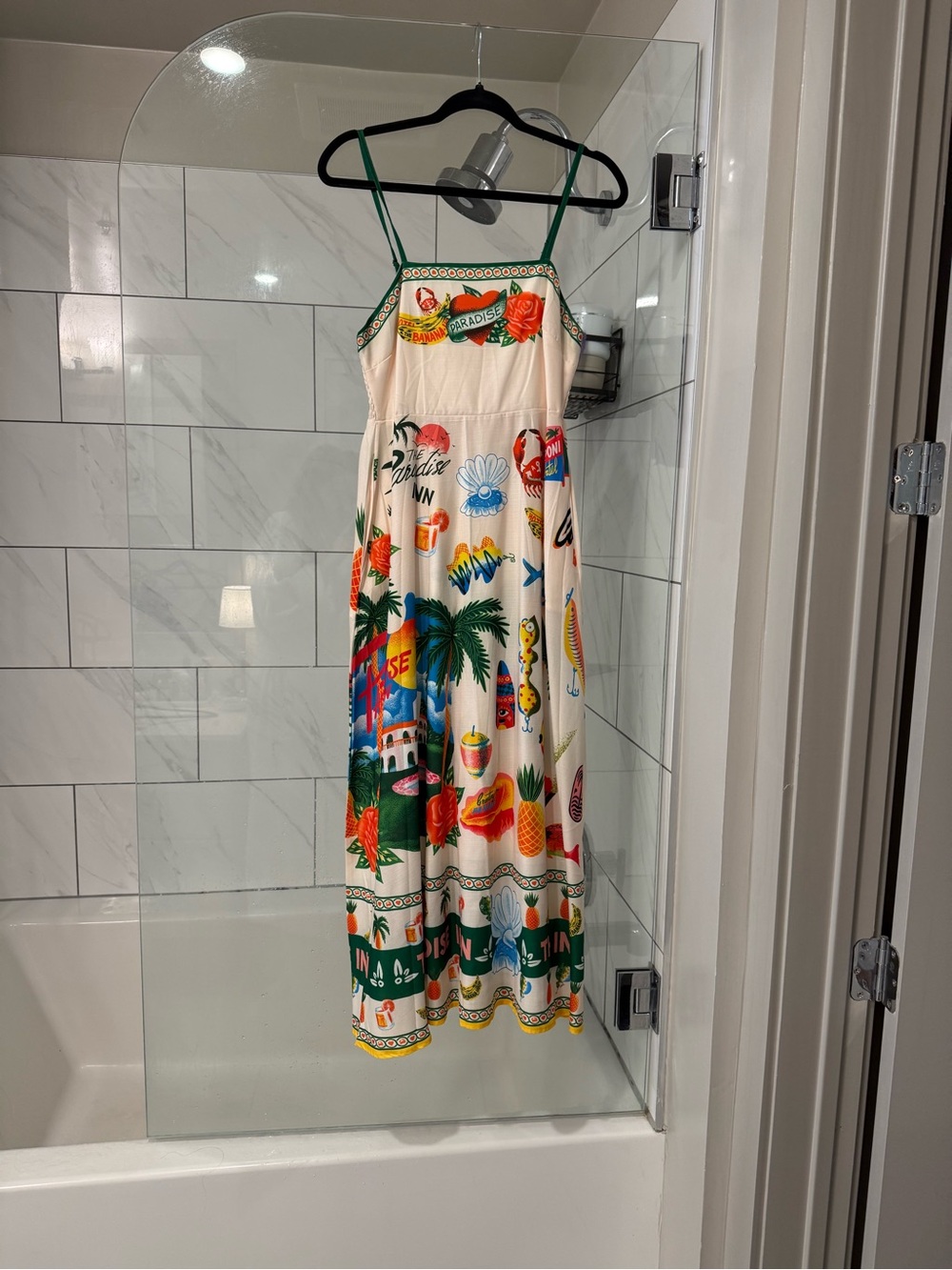 Tropical Print Midi Dress with Green Trim